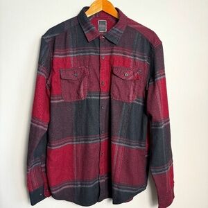 Burnside Men's Wine Plaid Long Sleeve Flannel Button Up‎ Shirt Size X-Large